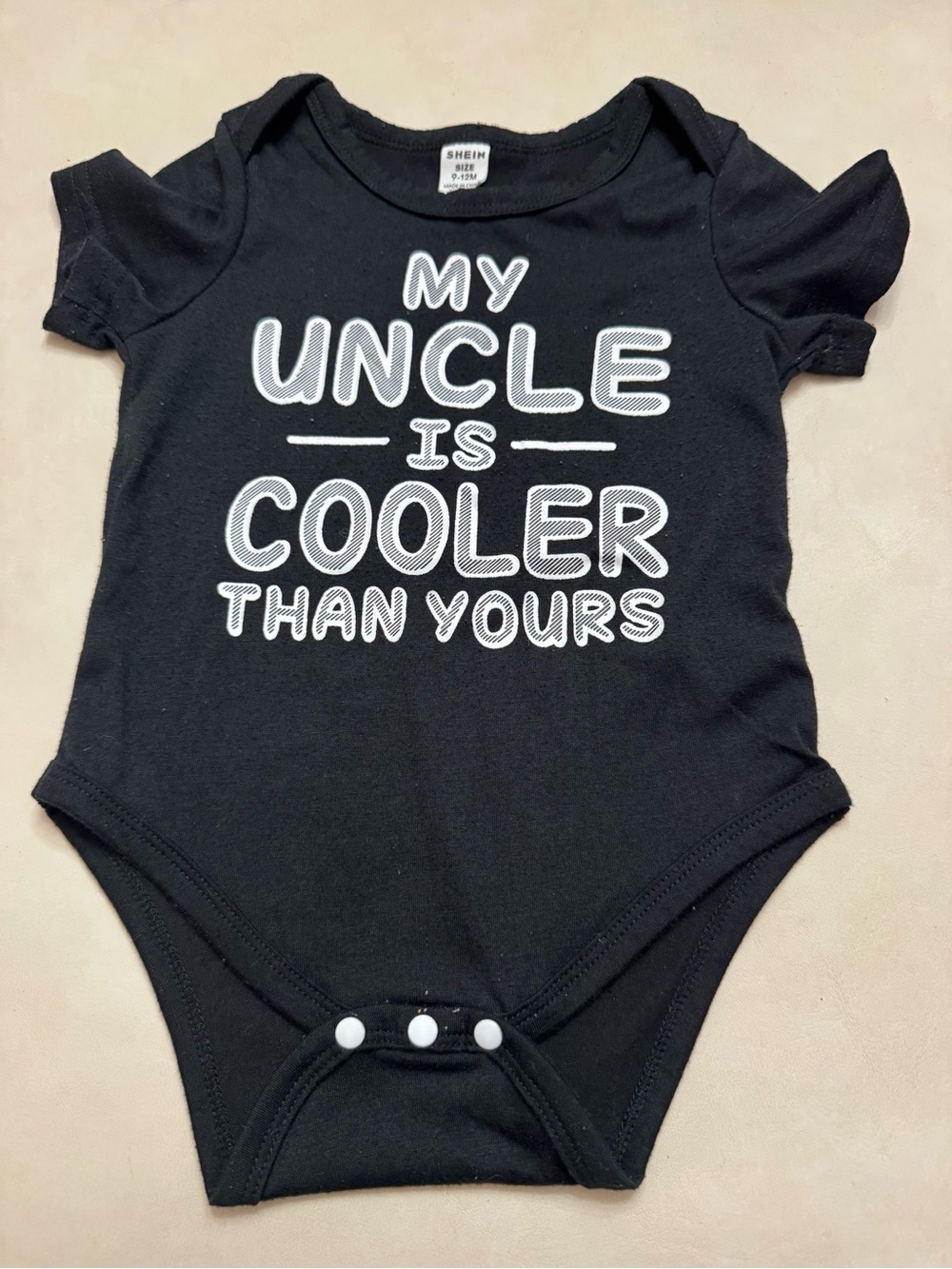 SHEIN Black Baby One-Piece with White 'My Uncle Is Cooler Than Yours' Text